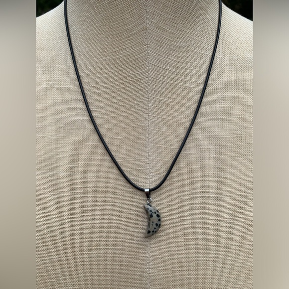 Handmade Dalmatian Jasper Stone Mini Moon Amulet Necklace - Picture 7 of 7